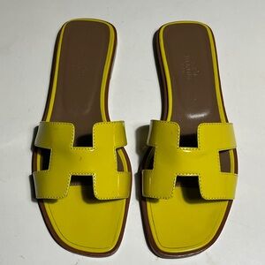 Hermes Bright Yellow Slide Sandals
